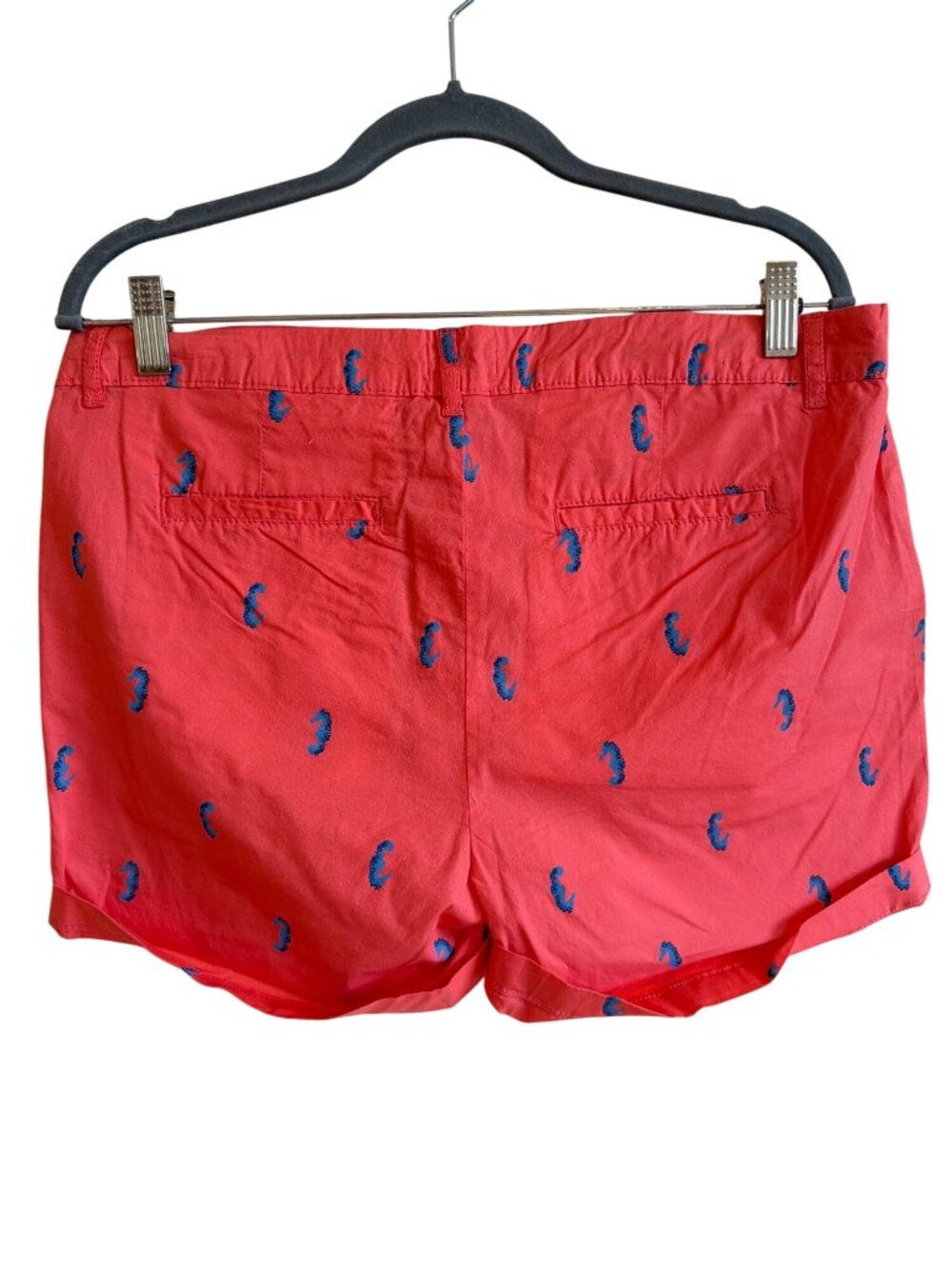 NWT Women's 8 DASH / da-sh Coral Cotton Seahorse Print Chino Shorts 5" Stretch - Picture 3 of 8